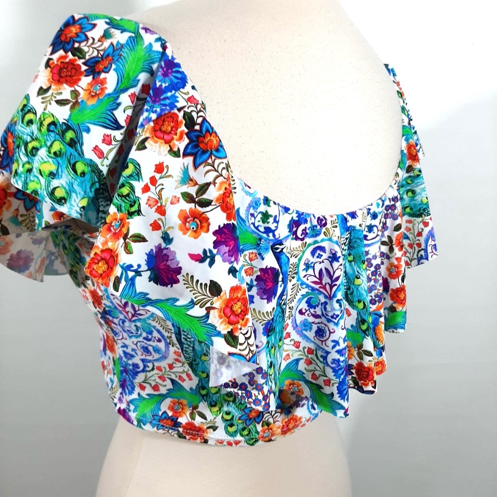 NWOT La Blanca floral shoulder swimming ruffle top 14 - Picture 1 of 10